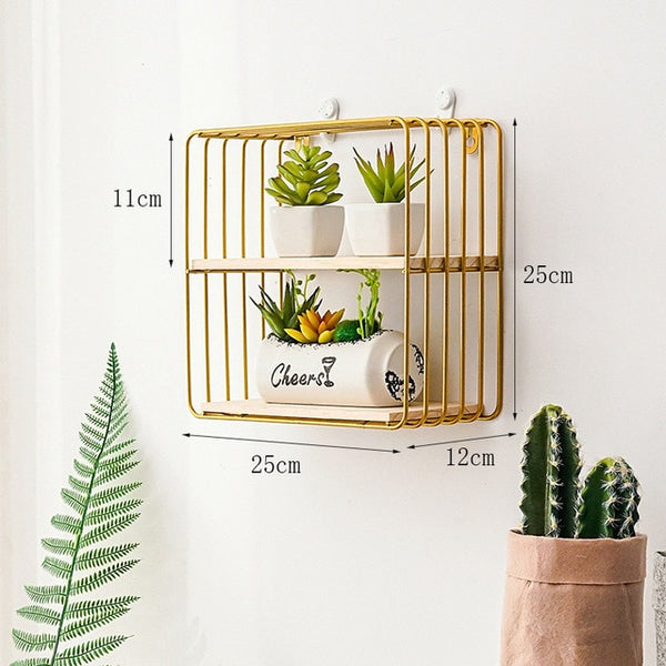 Hot Wooden Gold Storage Racks Hanging Decor Storage Box Flower Pot House Storage Rack Wall Book Figurines Display Crafts Shelves