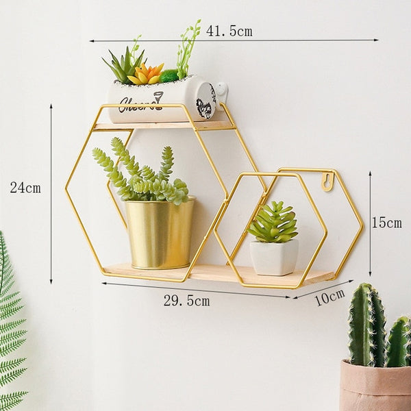 Hot Wooden Gold Storage Racks Hanging Decor Storage Box Flower Pot House Storage Rack Wall Book Figurines Display Crafts Shelves