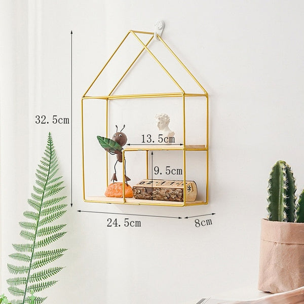 Hot Wooden Gold Storage Racks Hanging Decor Storage Box Flower Pot House Storage Rack Wall Book Figurines Display Crafts Shelves