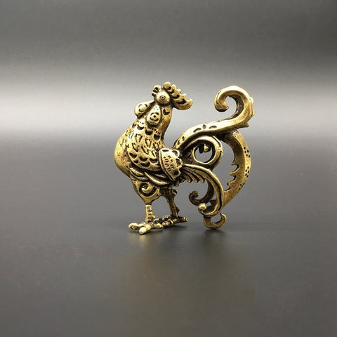Collectable Chinese Brass Carved Zodiac Animal Chicken Cock Exquisite Small Statues